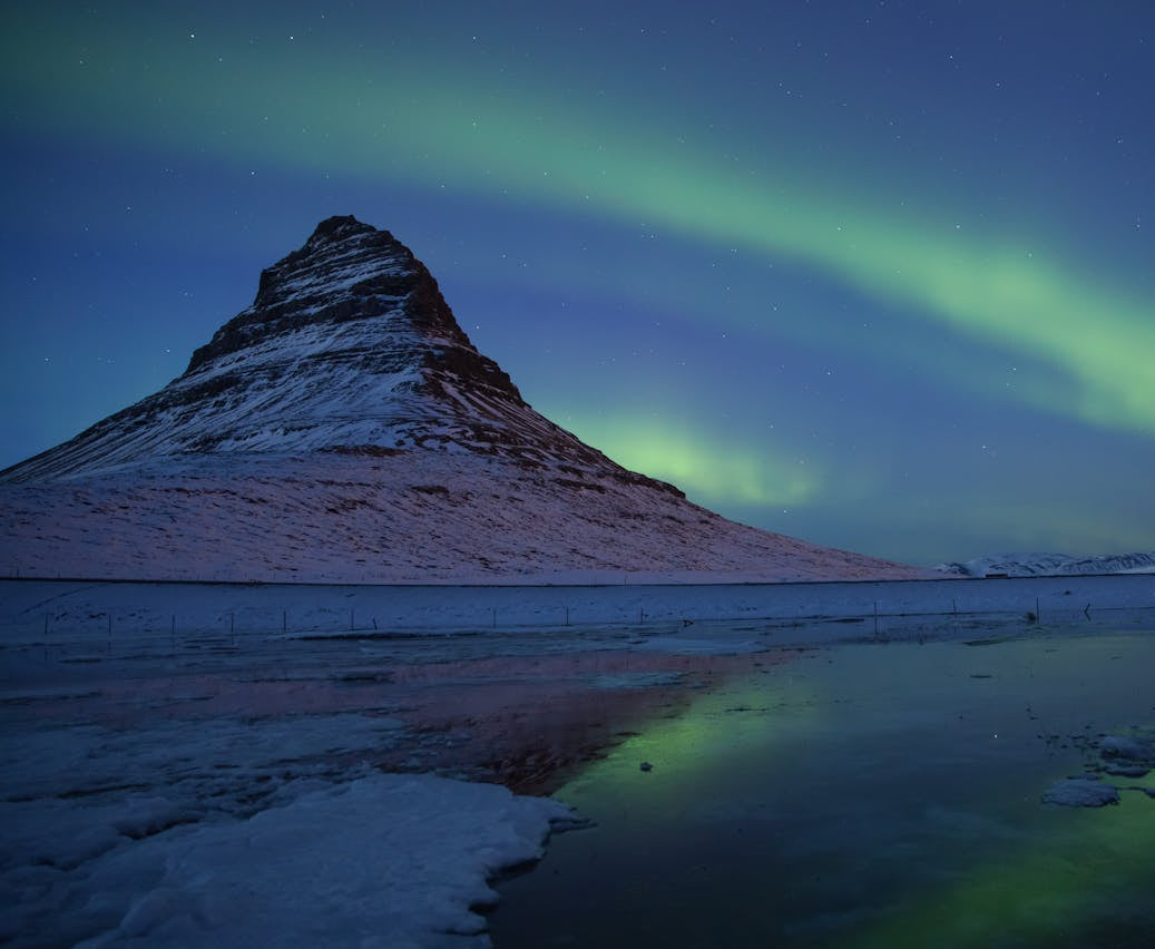 most popular mountain in iceland to photograph with the northern lights in winter